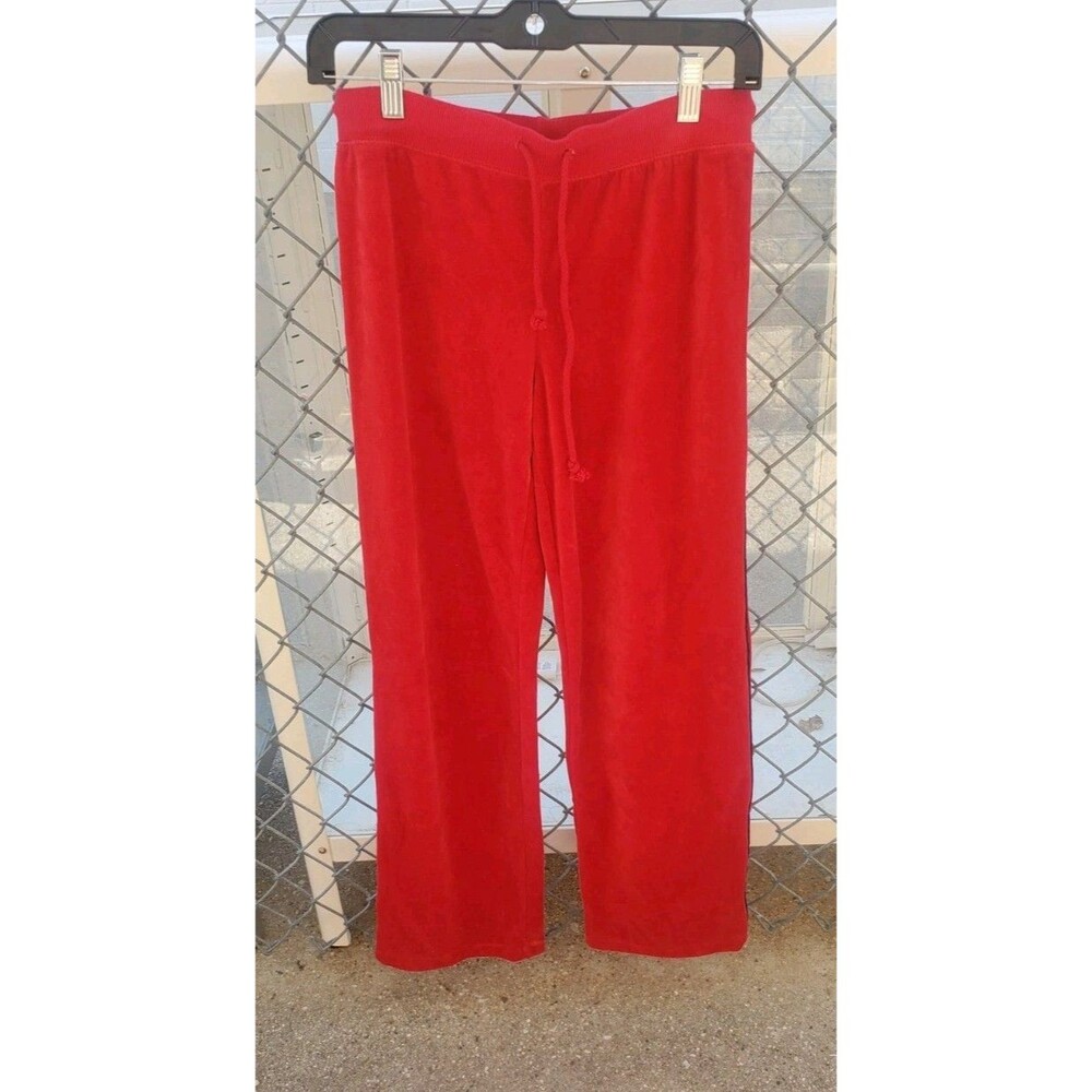 Vtg Velour Track Pants Red Small Black Striped No Boundaries Sweat Suit Bottoms